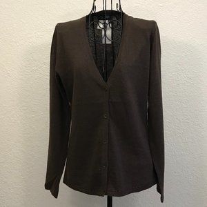 Vintage Women Mondi Brown V-neck Button Up Wool Blend Cardigan 34/Small